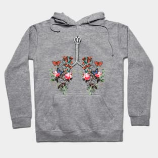 Lungs with floral climbing plant and branches, cancer awareness, bloom floral, anatomy, watercolor Hoodie